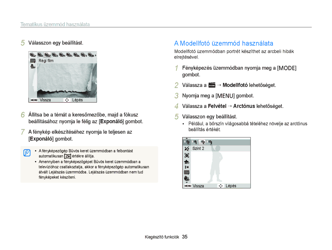 Samsung EC-PL210ZBPBE3, EC-PL120ZBPBE1, EC-PL120ZBPPE1 manual Modellfotó üzemmód használata, Tematikus üzemmód használata 