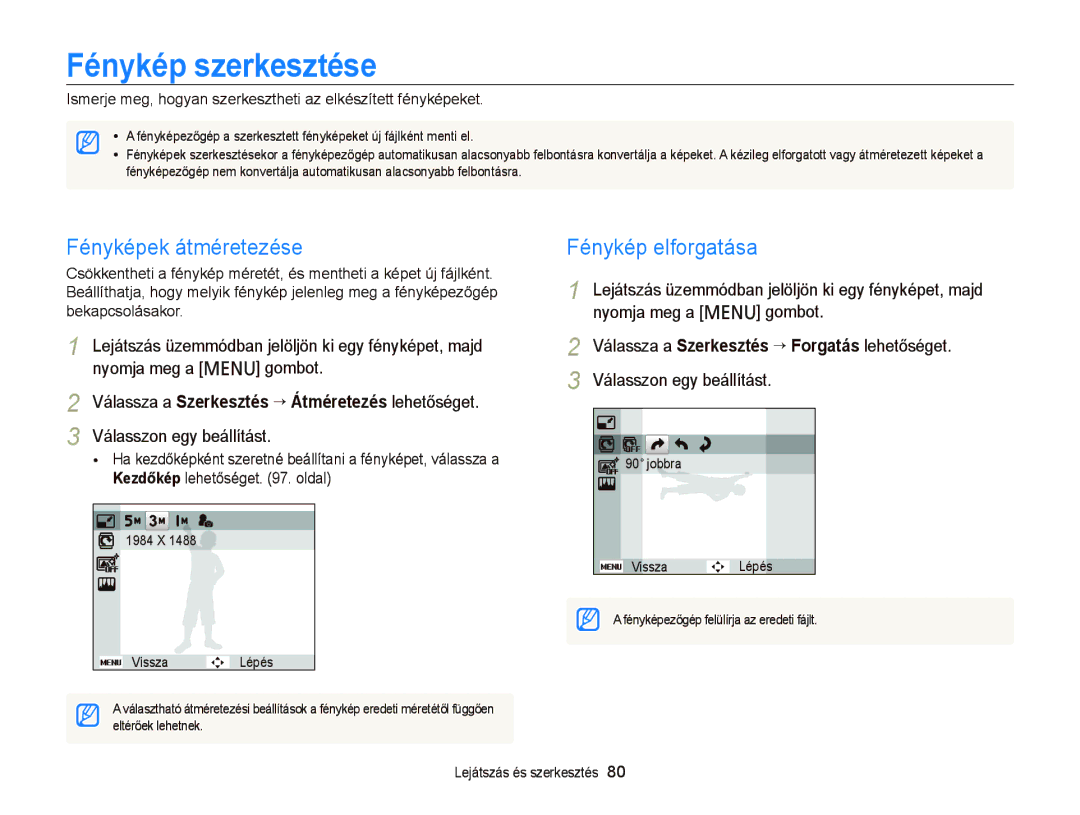 Samsung EC-PL120ZBPPE2, EC-PL120ZBPBE1, EC-PL120ZBPPE1 Fénykép szerkesztése, Fényképek átméretezése, Fénykép elforgatása 