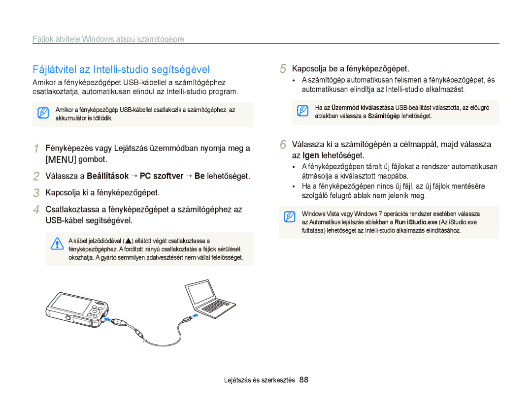 Samsung EC-PL20ZZBPSE1 manual Fájlátvitel az Intelli-studio segítségével, Fájlok átvitele Windows alapú számítógépre 