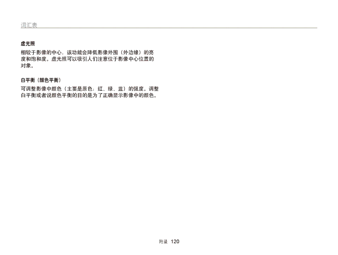 Samsung EC-PL120ZBPSE3, EC-PL120ZBPBE1, EC-PL120ZBPPE1, EC-PL210ZBPBE1, EC-PL120ZBPSE1, EC-PL20ZZBPBE1, EC-PL20ZZBPSE1 manual 词汇表 