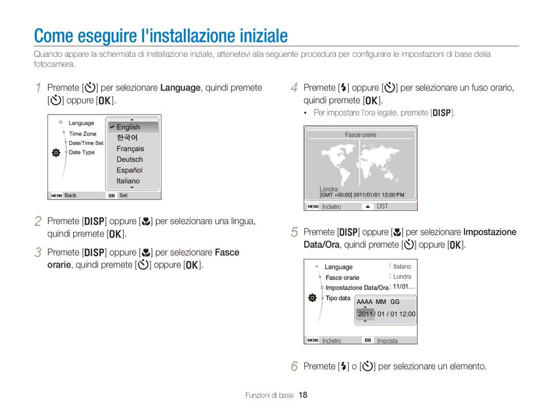 Samsung EC-PL120ZFPPE1, EC-PL120ZBPBE1 Come eseguire linstallazione iniziale, Premete F o t per selezionare un elemento 