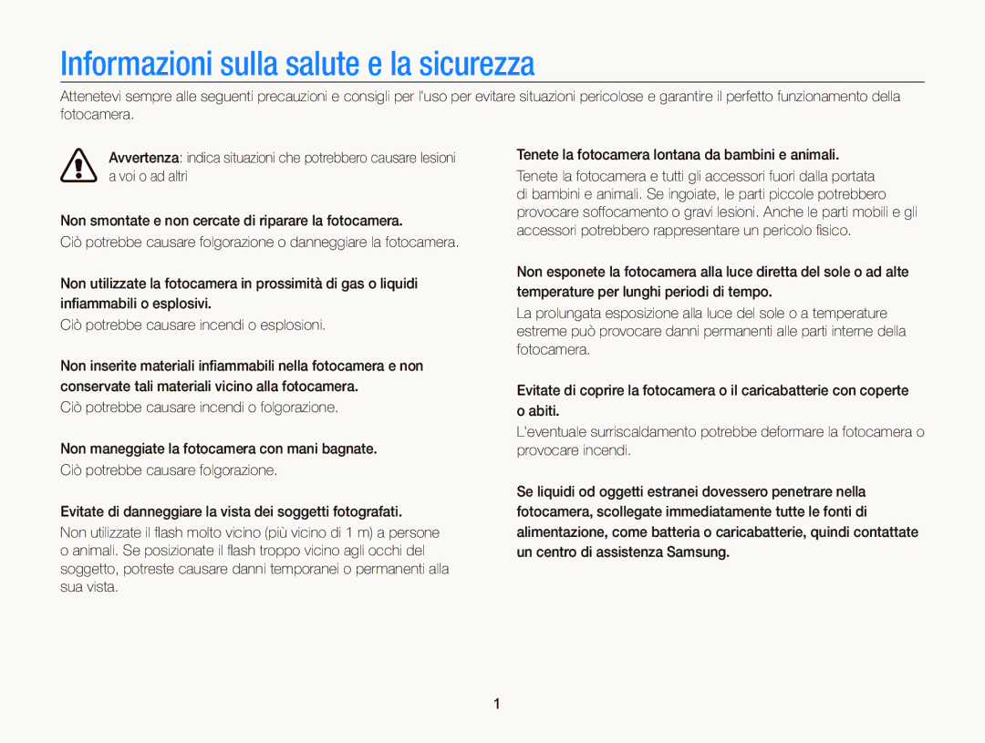 Samsung EC-PL120ZFPBE1, EC-PL120ZBPBE1, EC-PL120ZFPPE1, EC-PL120ZBPPE1 manual Informazioni sulla salute e la sicurezza 