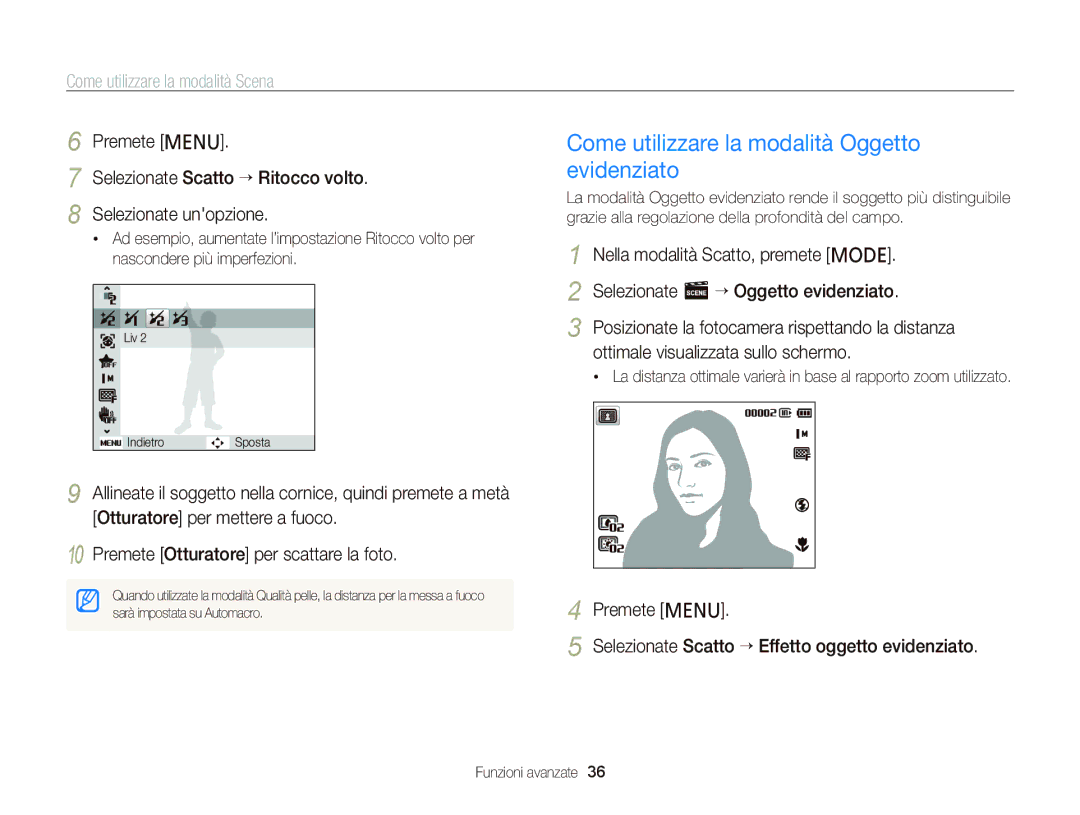 Samsung EC-PL120ZFPPE1 manual Come utilizzare la modalità Oggetto evidenziato, Selezionate s “ Oggetto evidenziato 