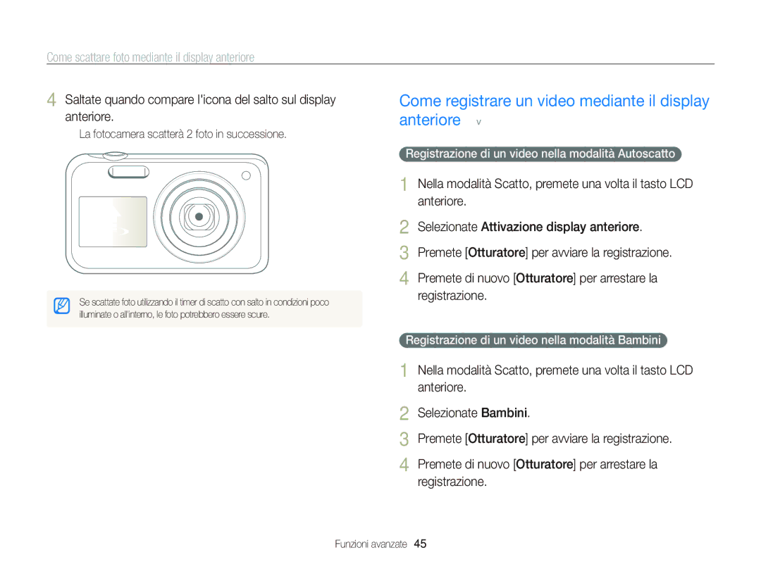 Samsung EC-PL120ZDPPME, EC-PL120ZBPBE1, EC-PL120ZFPPE1 manual Come registrare un video mediante il display anteriore 