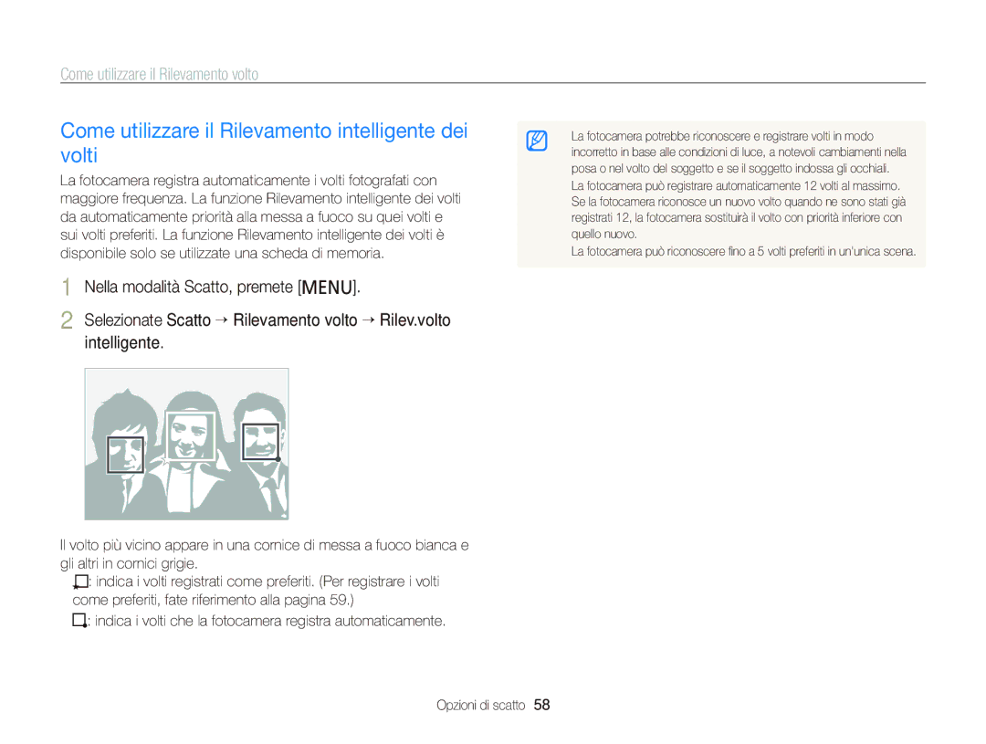 Samsung EC-PL120ZBPSE1, EC-PL120ZBPBE1, EC-PL120ZFPPE1, EC-PL120ZFPBE1 Come utilizzare il Rilevamento intelligente dei volti 