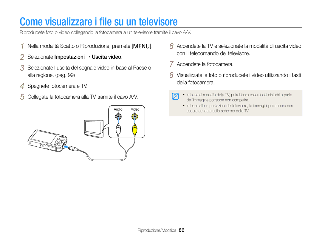 Samsung EC-PL210ZCPSCN, EC-PL120ZBPBE1, EC-PL120ZFPPE1, EC-PL120ZFPBE1 manual Come visualizzare i ﬁle su un televisore 