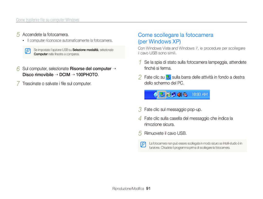 Samsung EC-PL120ZFPBE1, EC-PL120ZBPBE1, EC-PL120ZFPPE1, EC-PL120ZBPPE1 manual Come scollegare la fotocamera per Windows XP 