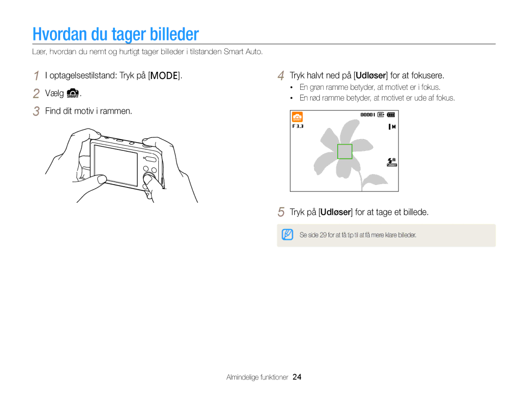 Samsung EC-PL20ZZBPRE2, EC-PL120ZBPSE2, EC-PL20ZZBPSE2 Hvordan du tager billeder, Tryk på Udløser for at tage et billede 