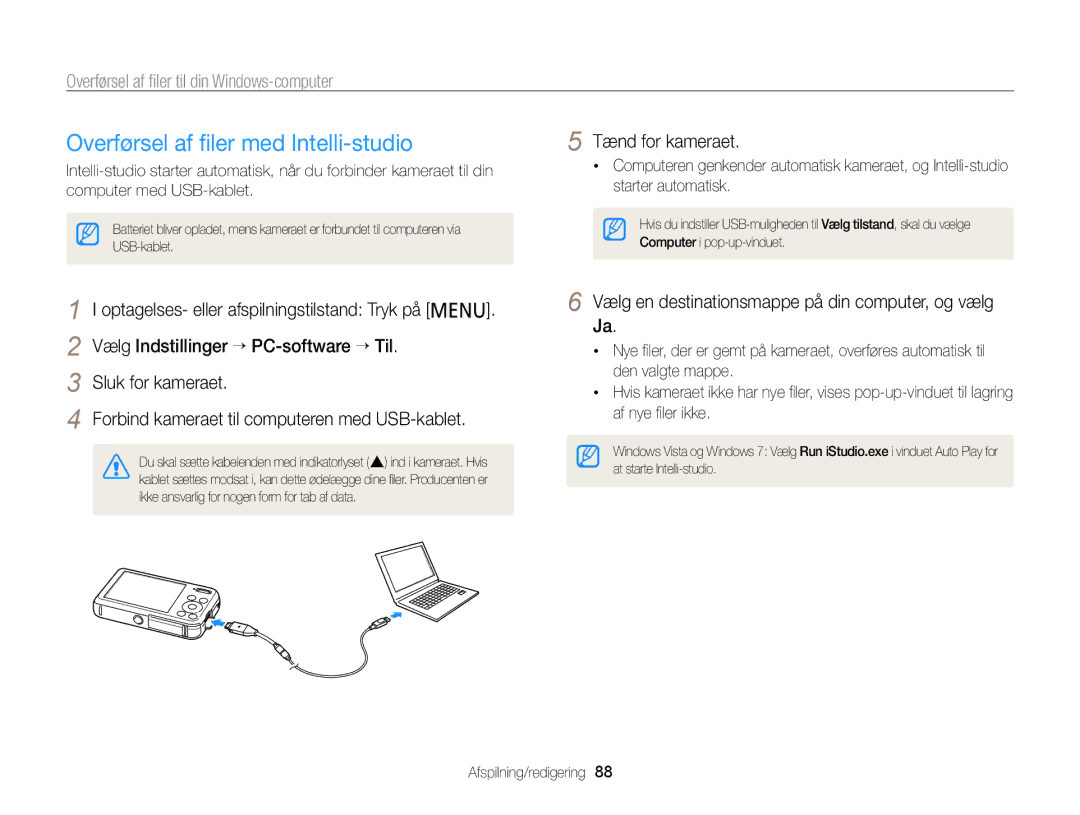 Samsung EC-PL120ZBPBE2, EC-PL120ZBPSE2 Overførsel af ﬁler med Intelli-studio, Overførsel af ﬁler til din Windows-computer 