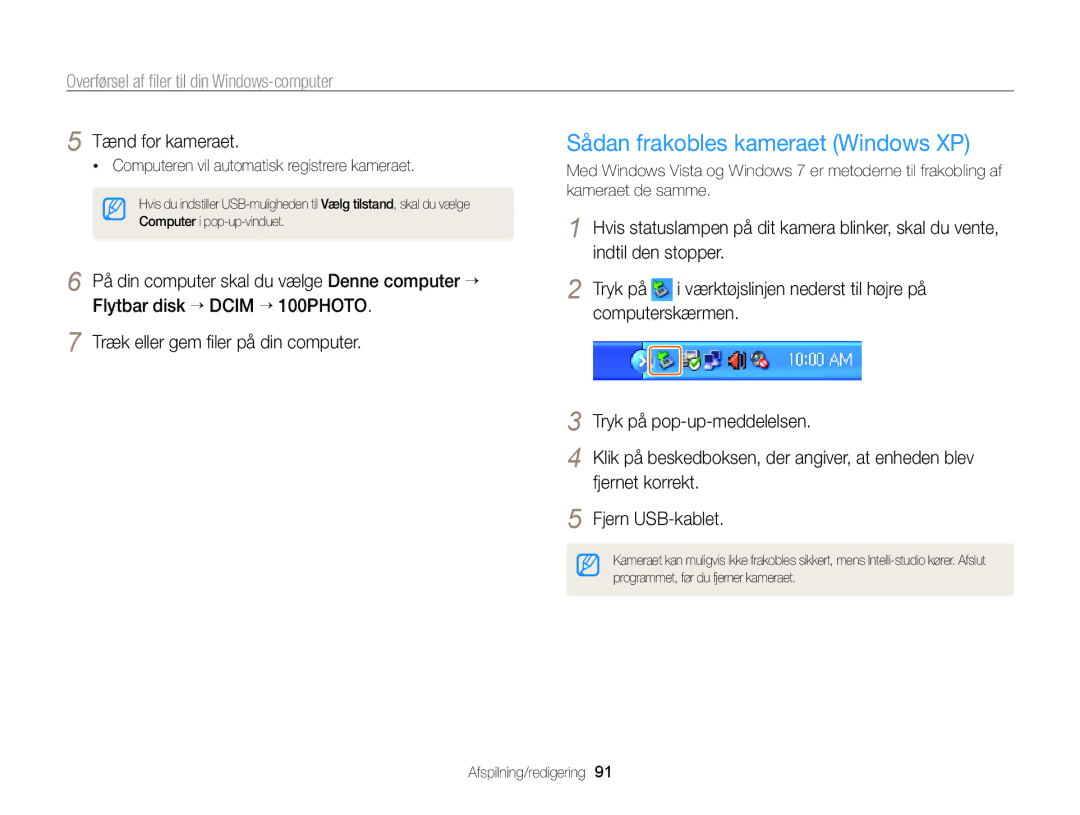 Samsung EC-PL20ZZBPSE2, EC-PL120ZBPSE2 manual Sådan frakobles kameraet Windows XP, Fjernet korrekt, Fjern USB-kablet 