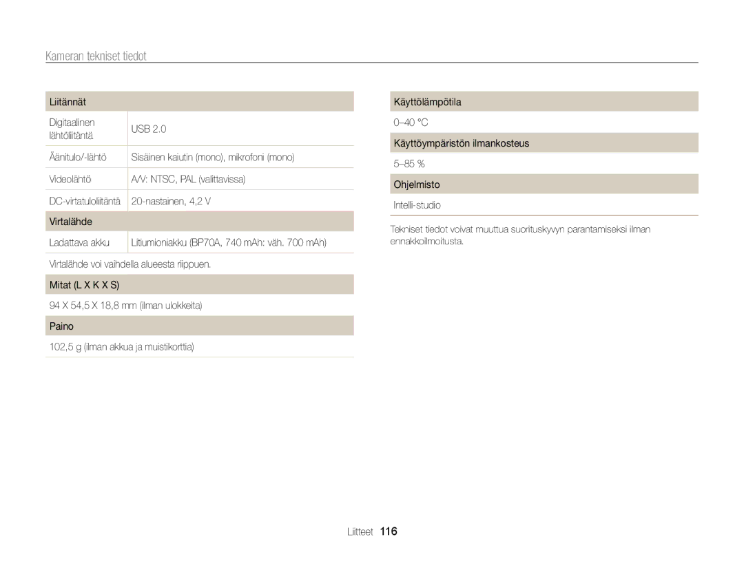 Samsung EC-PL120ZBPSE2, EC-PL20ZZBPSE2, EC-PL210ZBPPE2, EC-PL120ZBPLE2, EC-PL120ZFPSE2, EC-PL210ZBPBE2 manual Nastainen, 4,2 