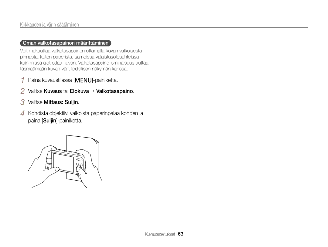 Samsung EC-PL20ZZBPRE2, EC-PL120ZBPSE2, EC-PL20ZZBPSE2, EC-PL210ZBPPE2, EC-PL120ZBPLE2 Oman valkotasapainon määrittäminen 