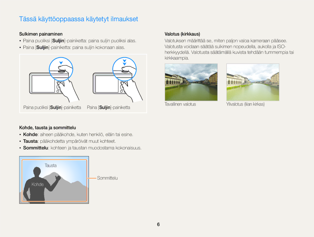 Samsung EC-PL20ZZBPBE2, EC-PL120ZBPSE2, EC-PL20ZZBPSE2, EC-PL210ZBPPE2 manual Tässä käyttöoppaassa käytetyt ilmaukset, Kohde 