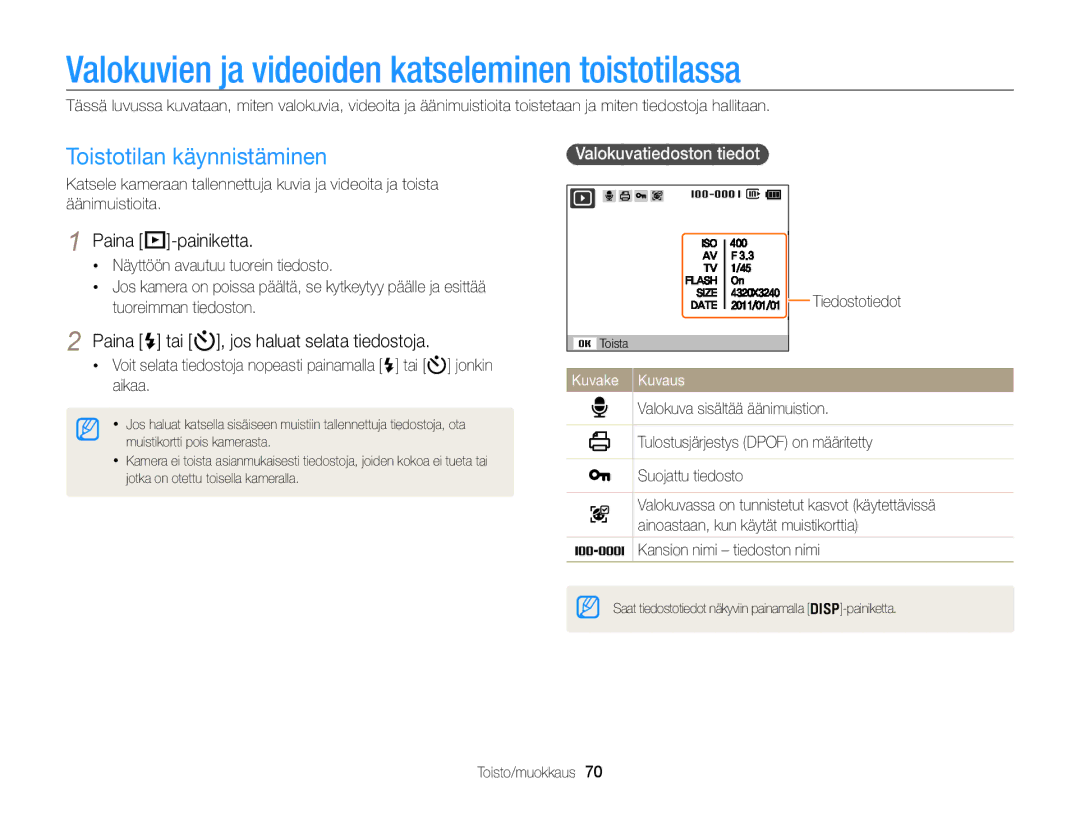 Samsung EC-PL20ZZBPPE2 Valokuvien ja videoiden katseleminen toistotilassa, Toistotilan käynnistäminen, Paina P-painiketta 