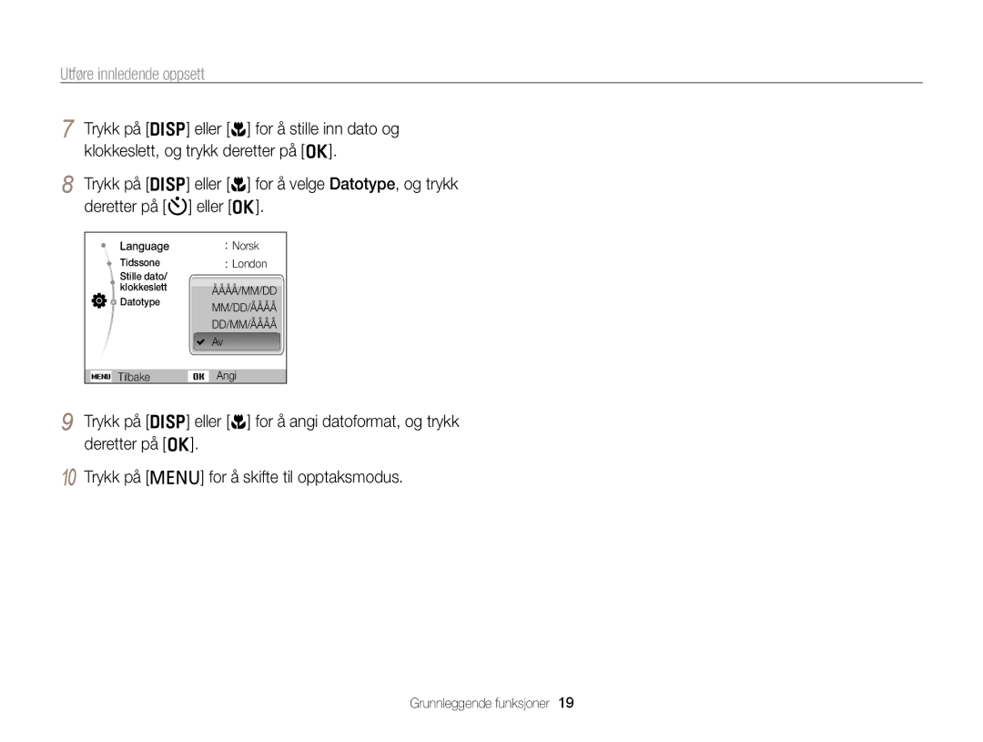 Samsung EC-PL20ZZBPBE2, EC-PL120ZBPSE2, EC-PL20ZZBPSE2, EC-PL210ZBPPE2, EC-PL120ZBPLE2 manual Utføre innledende oppsett 