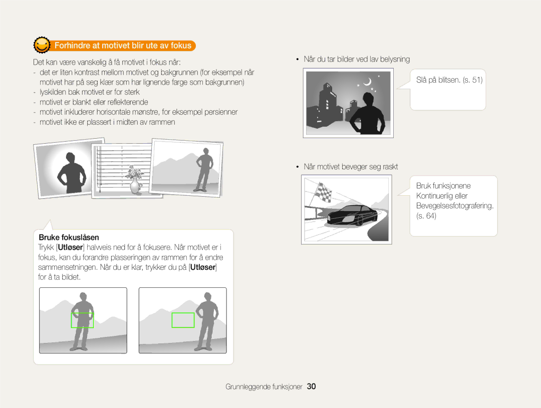 Samsung EC-PL210ZBPBE2 manual Forhindre at motivet blir ute av fokus, Det kan være vanskelig å få motivet i fokus når 