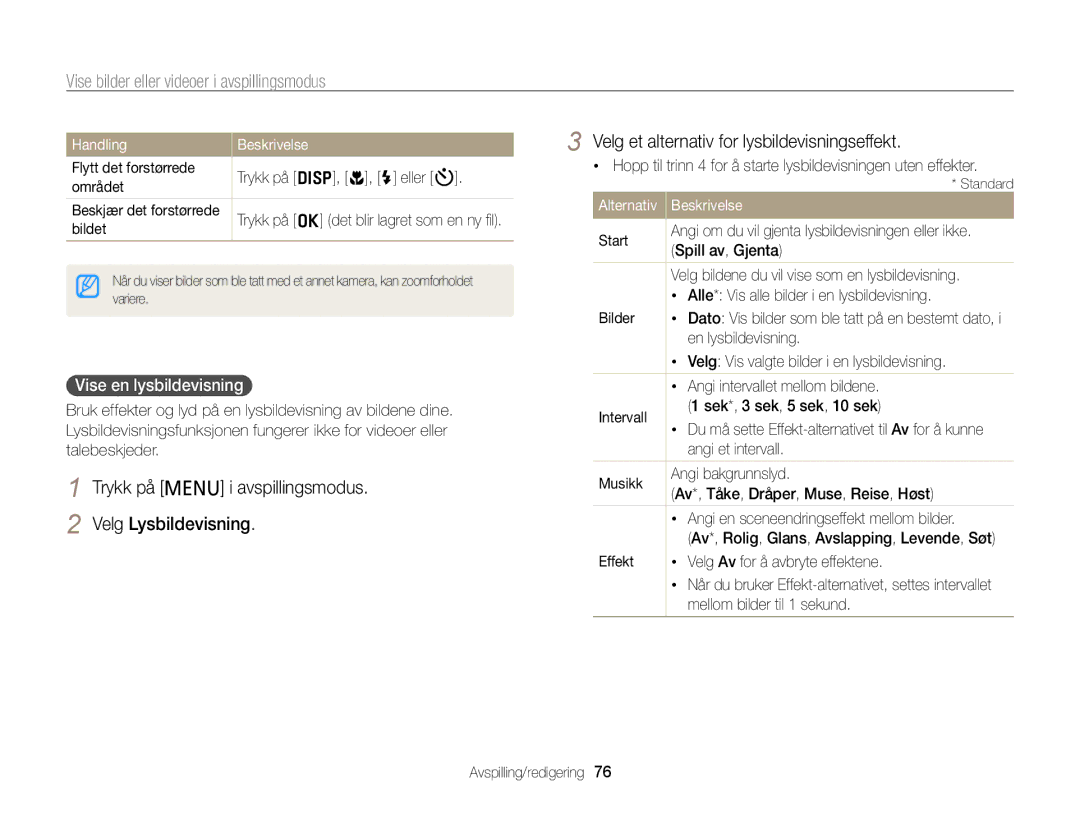 Samsung EC-PL20ZZBPRE2, EC-PL120ZBPSE2, EC-PL20ZZBPSE2, EC-PL210ZBPPE2, EC-PL120ZBPLE2, EC-PL120ZFPSE2 Vise en lysbildevisning 