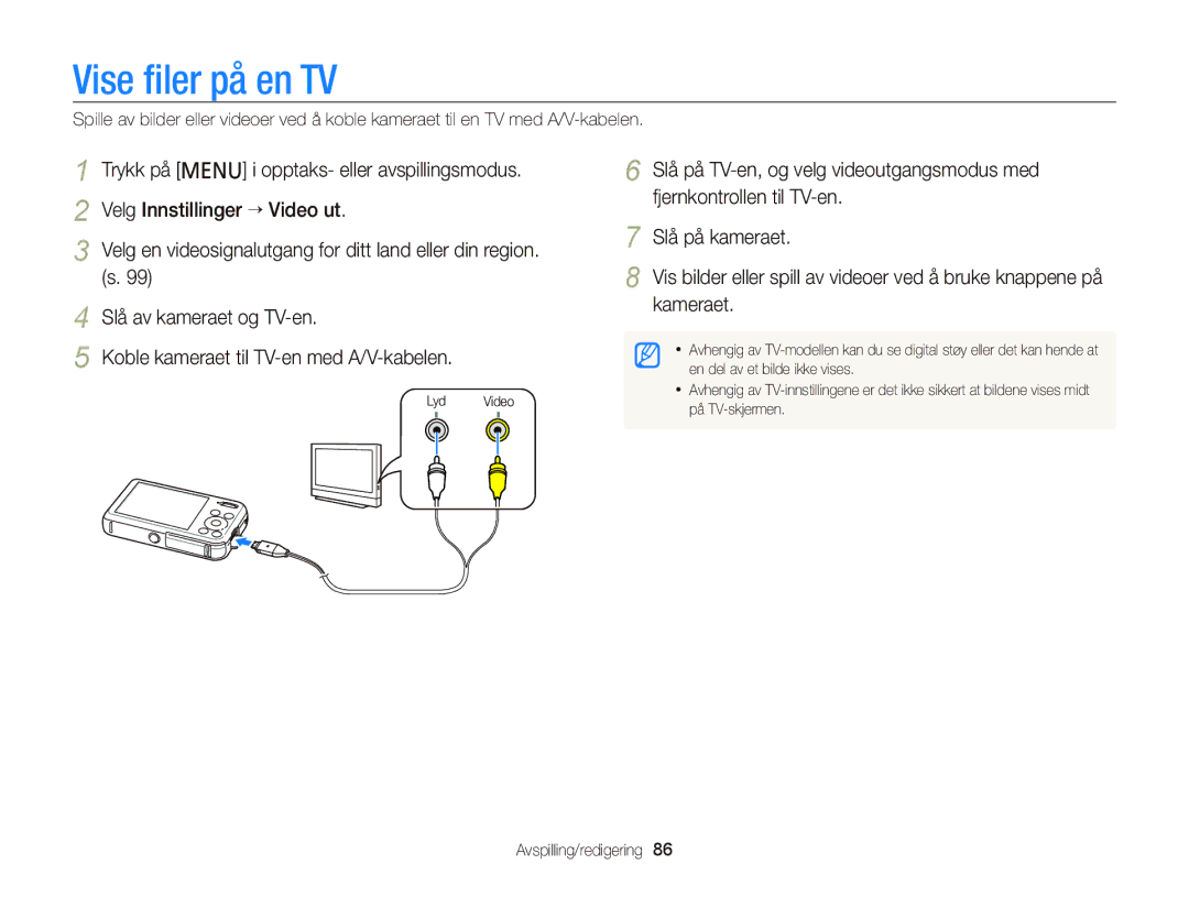 Samsung EC-PL120ZBPPE2, EC-PL120ZBPSE2, EC-PL20ZZBPSE2, EC-PL210ZBPPE2, EC-PL120ZBPLE2, EC-PL120ZFPSE2 manual Vise ﬁler på en TV 