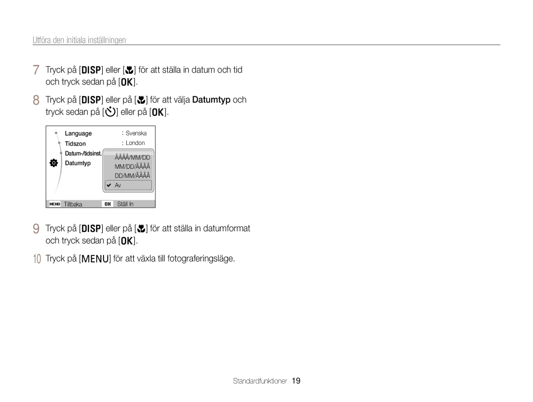 Samsung EC-PL20ZZBPBE2, EC-PL120ZBPSE2, EC-PL20ZZBPSE2, EC-PL210ZBPPE2, EC-PL120ZBPLE2 manual Utföra den initiala inställningen 