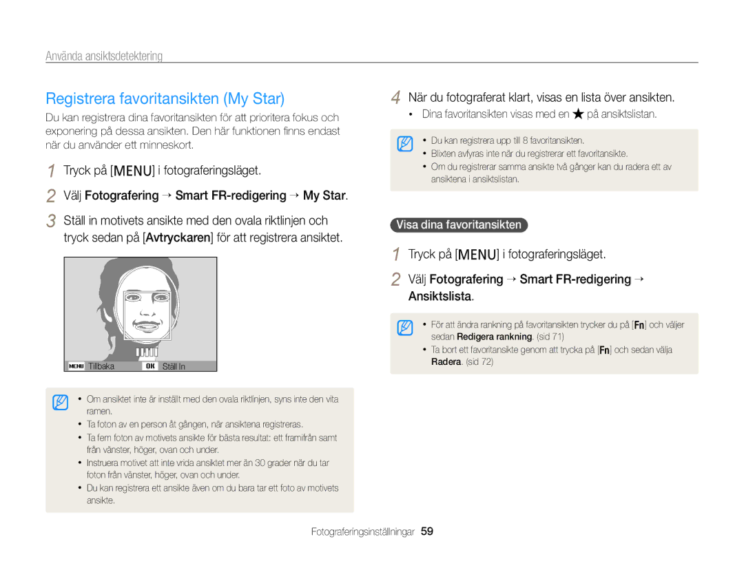 Samsung EC-PL120ZFPLE2 manual Registrera favoritansikten My Star, När du fotograferat klart, visas en lista över ansikten 