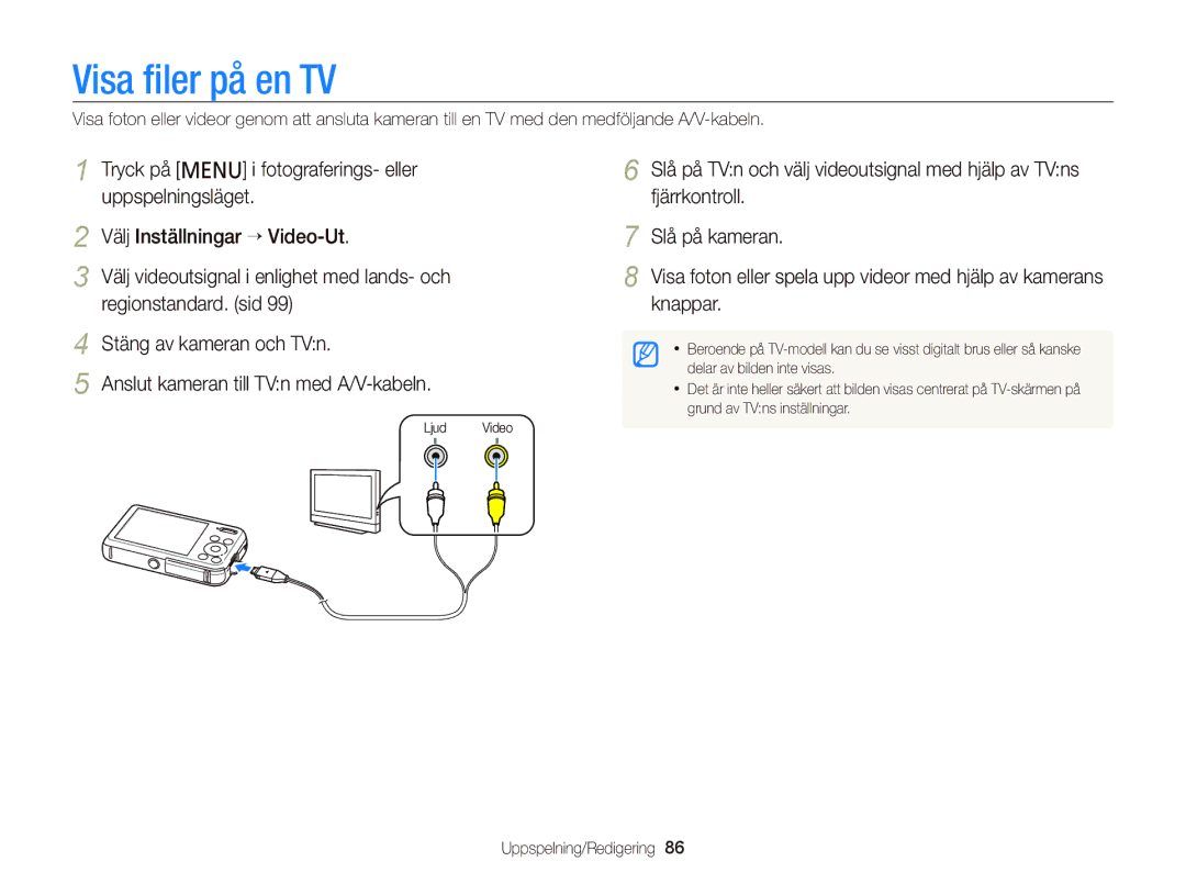 Samsung EC-PL120ZBPPE2, EC-PL120ZBPSE2, EC-PL20ZZBPSE2, EC-PL210ZBPPE2, EC-PL120ZBPLE2, EC-PL120ZFPSE2 manual Visa ﬁler på en TV 