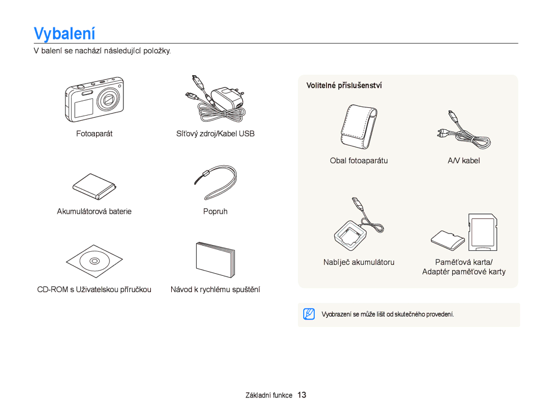 Samsung EC-PL210ZBPSE3, EC-PL120ZFPBE3, EC-PL210ZBPBE3, EC-PL120ZBPSE3, EC-PL120ZFPSE3 manual Vybalení, Volitelné příslušenství 