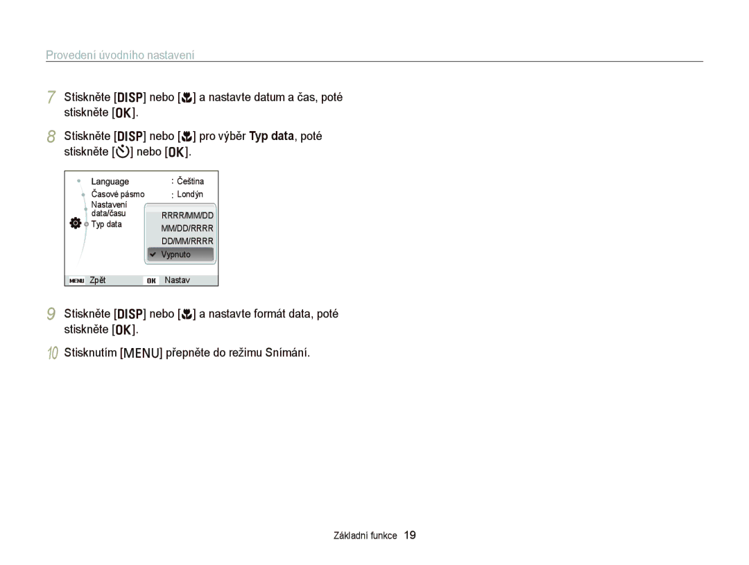 Samsung EC-PL120ZBPSE3, EC-PL120ZFPBE3, EC-PL210ZBPBE3, EC-PL120ZFPSE3, EC-PL120ZBPBE3 manual Provedení úvodního nastavení 