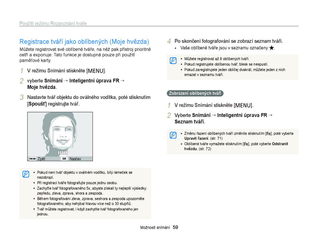 Samsung EC-PL20ZZBPBE3 Registrace tváří jako oblíbených Moje hvězda, Po skončení fotografování se zobrazí seznam tváří 