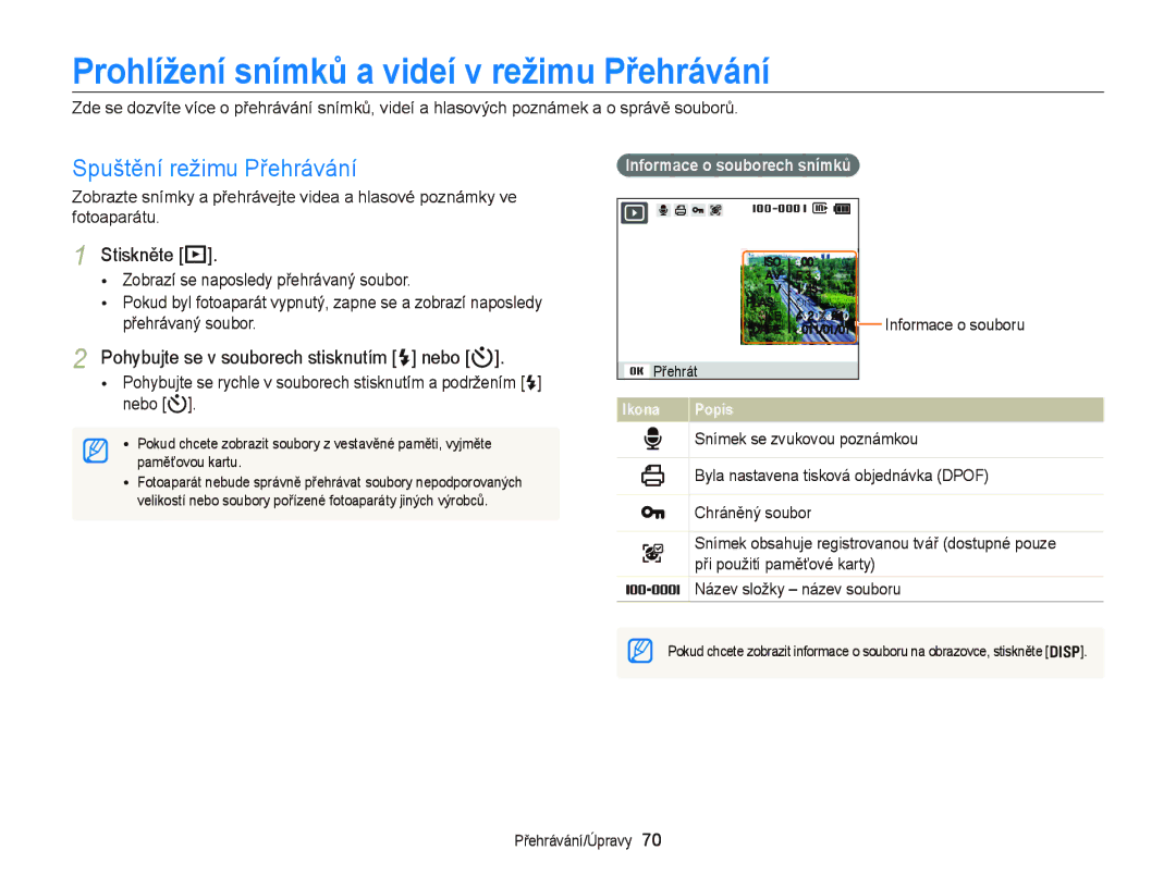 Samsung EC-PL20ZZBPRE3, EC-PL120ZFPBE3, EC-PL210ZBPBE3 manual Prohlížení snímků a videí v režimu Přehrávání, Stiskněte P 