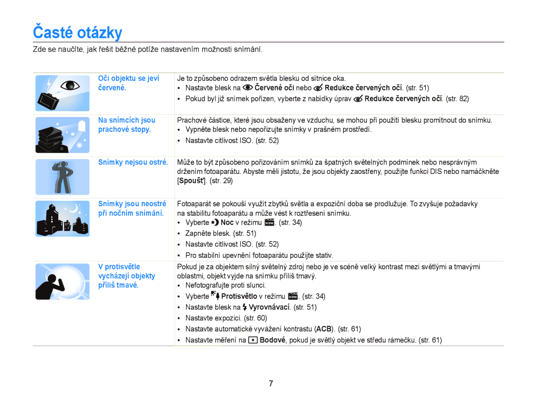 Samsung EC-PL20ZZBPRE3, EC-PL120ZFPBE3, EC-PL210ZBPBE3 manual Časté otázky, Červené oči nebo Redukce červených očí. str 