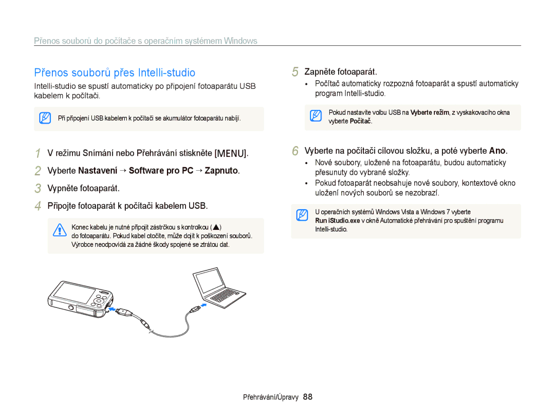 Samsung EC-PL20ZZBPRE3 manual Přenos souborů přes Intelli-studio, Přenos souborů do počítače s operačním systémem Windows 