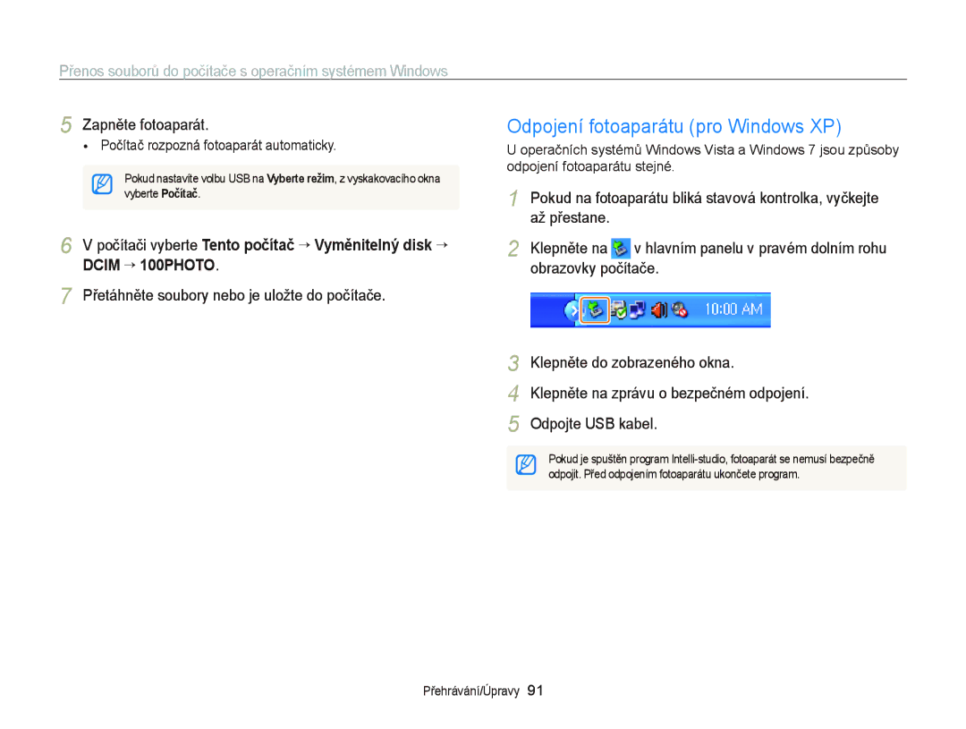 Samsung EC-PL120ZBPSE3, EC-PL120ZFPBE3 Odpojení fotoaparátu pro Windows XP, Až přestane, Klepněte na, Obrazovky počítače 