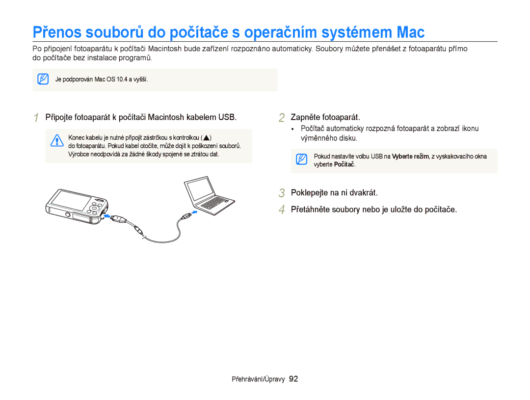 Samsung EC-PL120ZFPSE3, EC-PL120ZFPBE3, EC-PL210ZBPBE3, EC-PL120ZBPSE3 Přenos souborů do počítače s operačním systémem Mac 