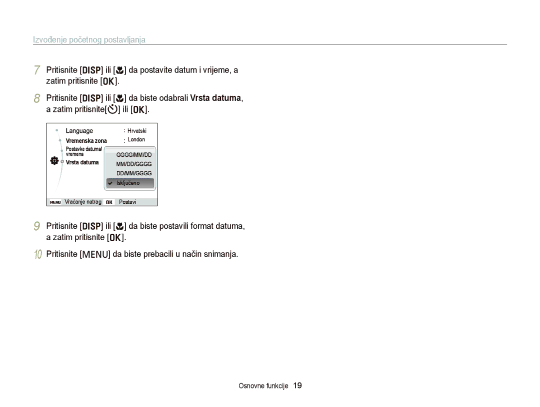 Samsung EC-PL120ZFPBE3, EC-PL210ZBPBE3, EC-PL120ZBPSE3, EC-PL120ZFPSE3, EC-PL120ZBPBE3 manual Izvođenje početnog postavljanja 