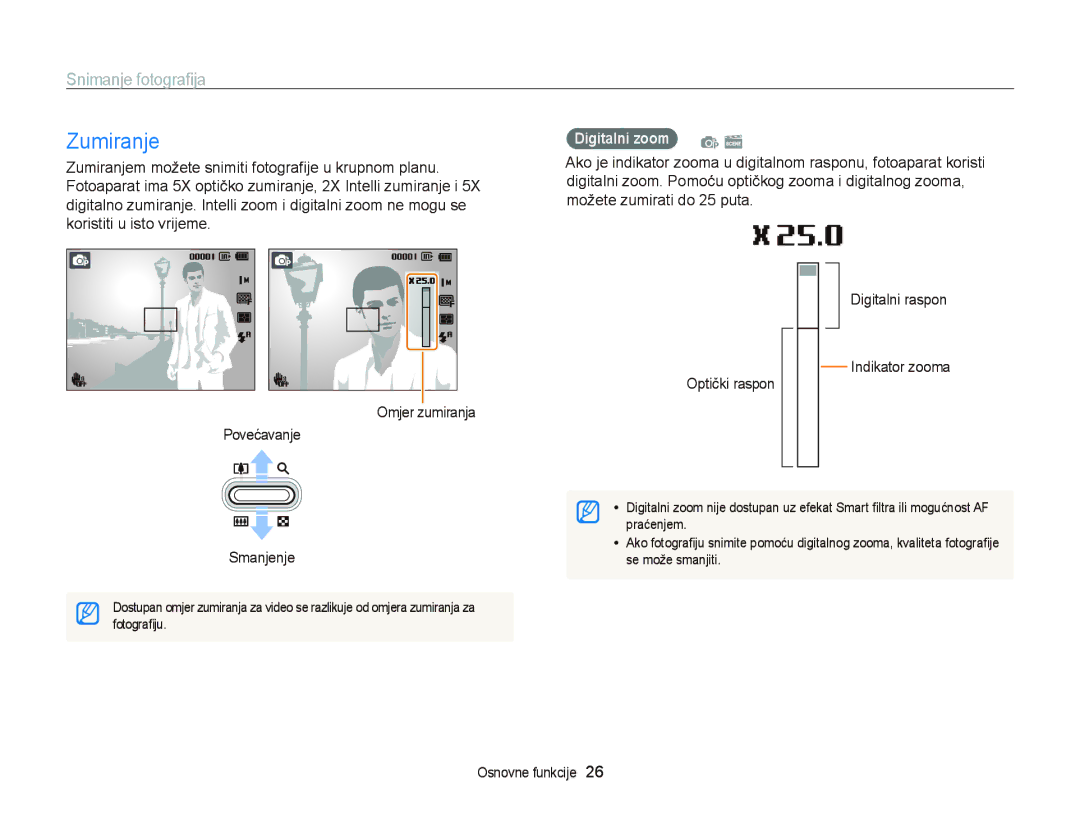 Samsung EC-PL20ZZBPPE3, EC-PL120ZFPBE3, EC-PL210ZBPBE3, EC-PL120ZBPSE3, EC-PL120ZFPSE3 manual Zumiranje, Digitalni zoom p s 