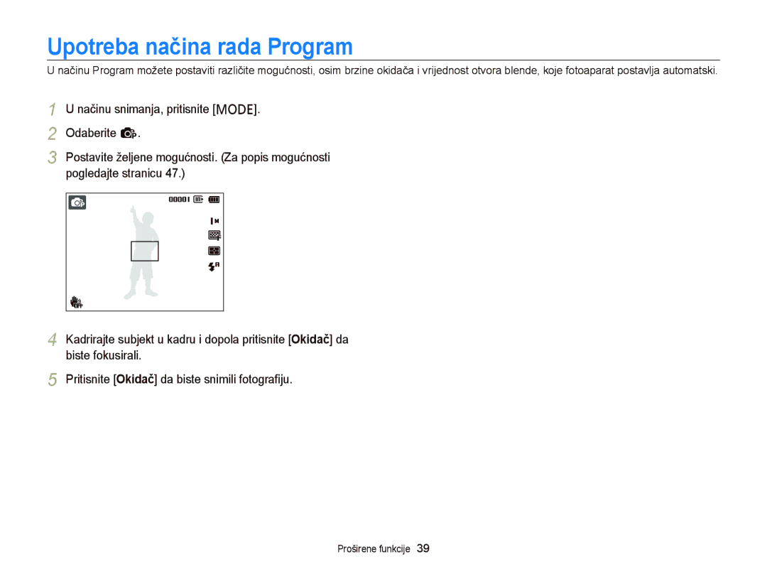 Samsung EC-PL120ZFPBE3, EC-PL210ZBPBE3, EC-PL120ZBPSE3, EC-PL120ZFPSE3, EC-PL120ZBPBE3 manual Upotreba načina rada Program 