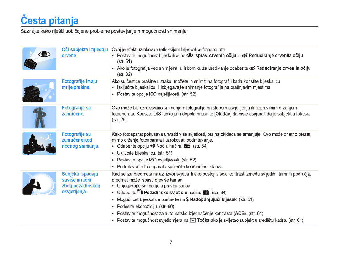 Samsung EC-PL120ZFPLE3, EC-PL120ZFPBE3, EC-PL210ZBPBE3, EC-PL120ZBPSE3 manual Česta pitanja, Reduciranje crvenila očiju 