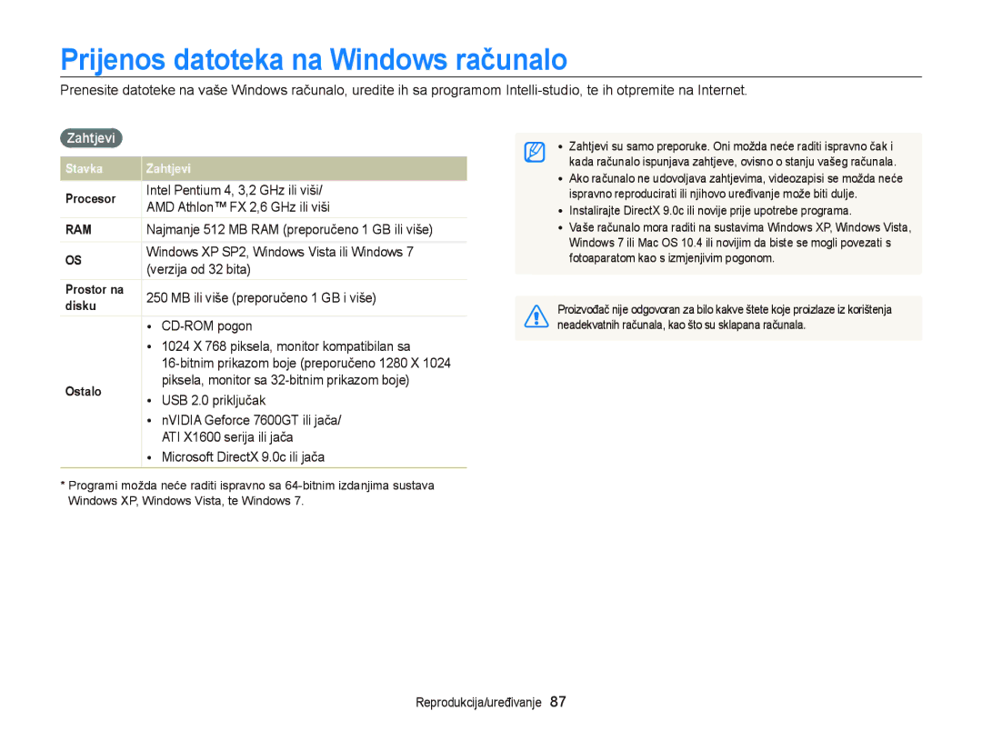 Samsung EC-PL120ZFPLE3, EC-PL120ZFPBE3, EC-PL210ZBPBE3, EC-PL120ZBPSE3 manual Prijenos datoteka na Windows računalo, Zahtjevi 