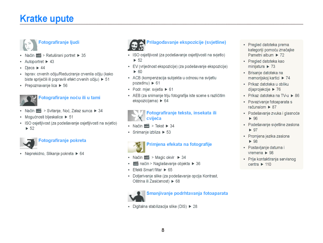 Samsung EC-PL20ZZBPRE3, EC-PL120ZFPBE3, EC-PL210ZBPBE3, EC-PL120ZBPSE3, EC-PL120ZFPSE3 manual Kratke upute, Fotograﬁranje ljudi 