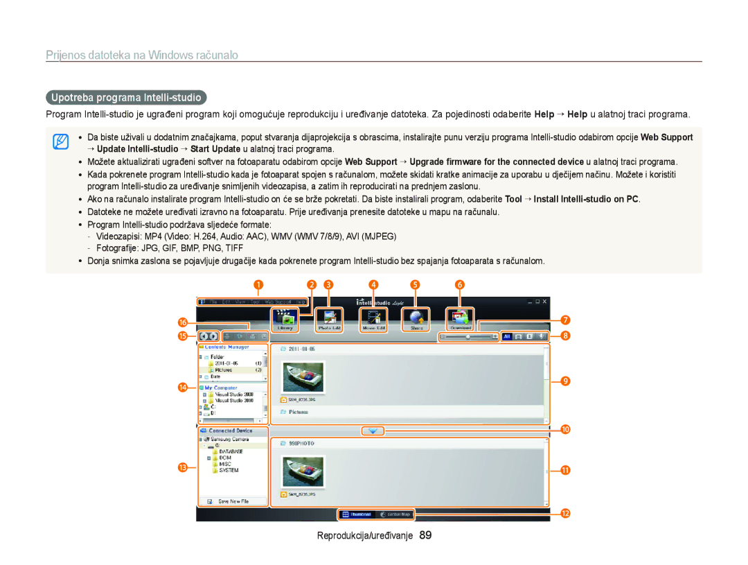 Samsung EC-PL120ZFPBE3, EC-PL210ZBPBE3 manual Prijenos datoteka na Windows računalo, Upotreba programa Intelli-studio 