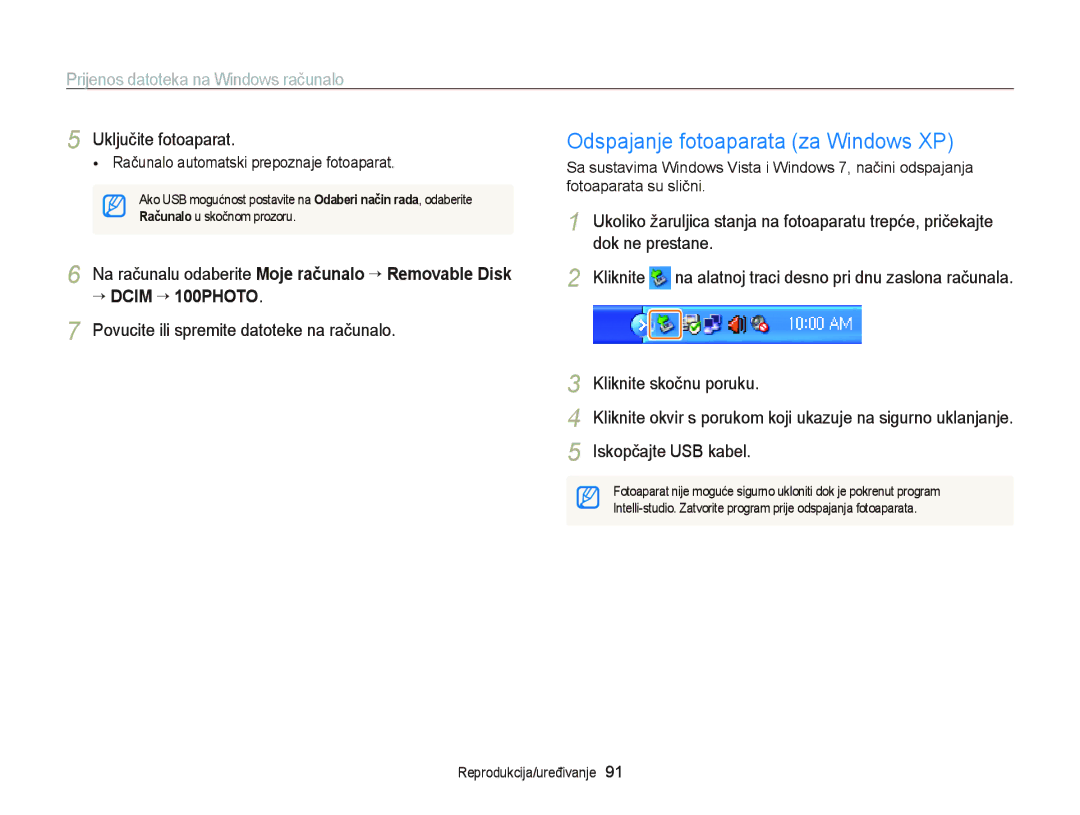 Samsung EC-PL120ZBPSE3, EC-PL120ZFPBE3, EC-PL210ZBPBE3 manual Odspajanje fotoaparata za Windows XP, “ Dcim ““100PHOTO 