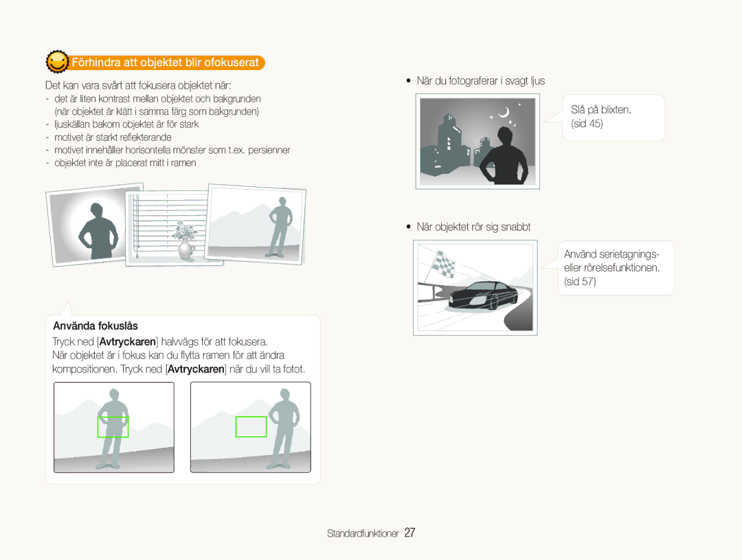 Samsung EC-PL150ZBPRE2 manual Förhindra att objektet blir ofokuserat, Det kan vara svårt att fokusera objektet när 