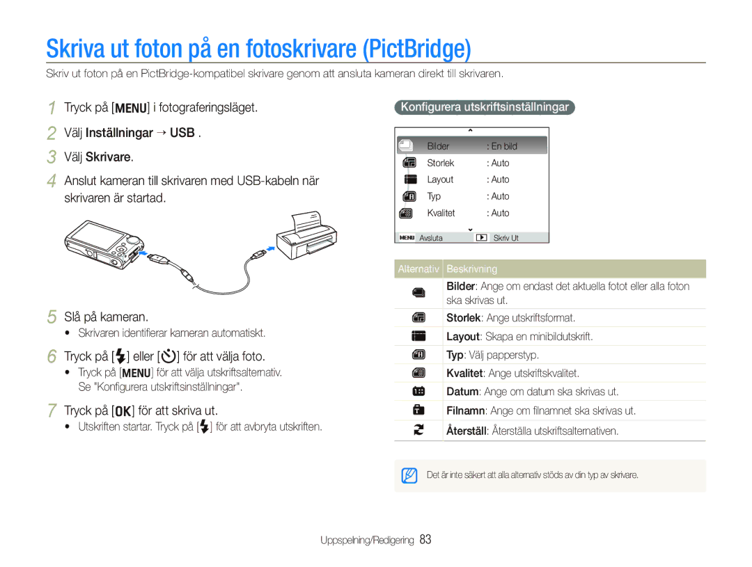 Samsung EC-PL150ZBPLE2 manual Skriva ut foton på en fotoskrivare PictBridge, Tryck på F eller t för att välja foto 