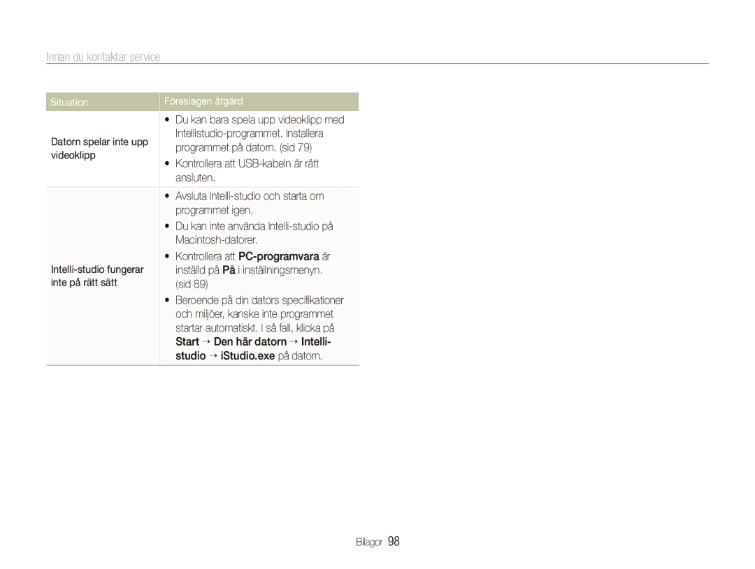 Samsung EC-PL150ZBPLE2 manual Intellistudio-programmet. Installera, Programmet på datorn. sid, Videoklipp, Programmet igen 