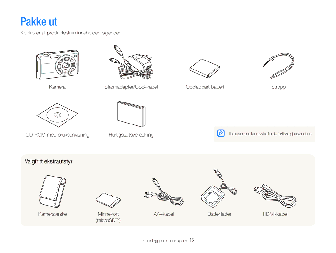 Samsung EC-PL150ZBPRE2, EC-PL150ZBPLE2, EC-PL150ZBPVE2 manual Pakke ut, Valgfritt ekstrautstyr 