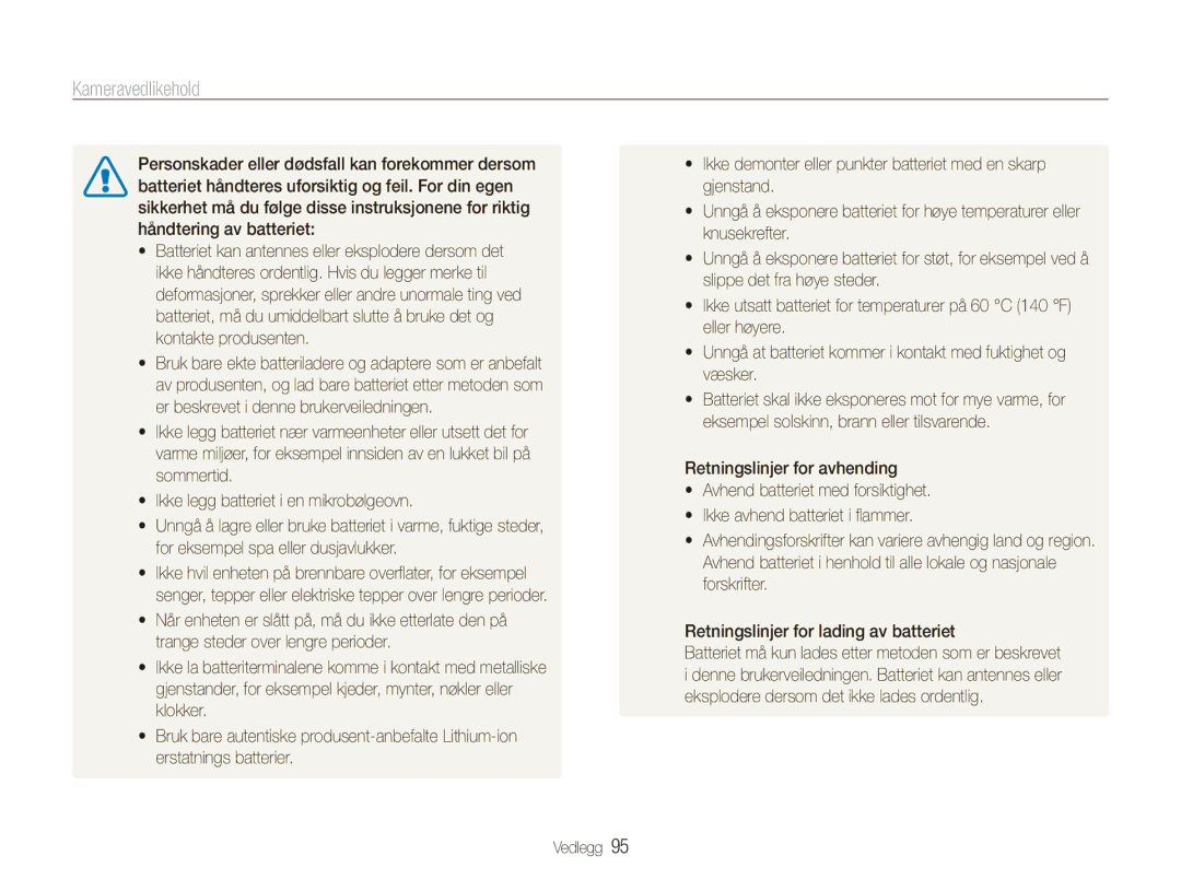 Samsung EC-PL150ZBPLE2, EC-PL150ZBPRE2, EC-PL150ZBPVE2 manual Kameravedlikehold 