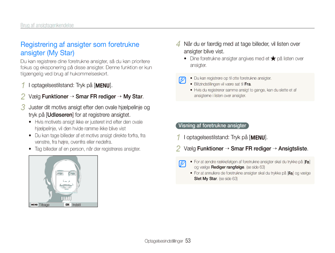 Samsung EC-PL150ZBPLE2 manual Registrering af ansigter som foretrukne ansigter My Star, Visning af foretrukne ansigter 