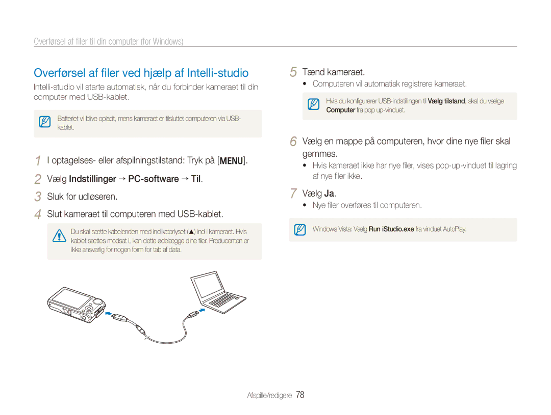 Samsung EC-PL150ZBPRE2 Overførsel af filer ved hjælp af Intelli-studio, Overførsel af filer til din computer for Windows 