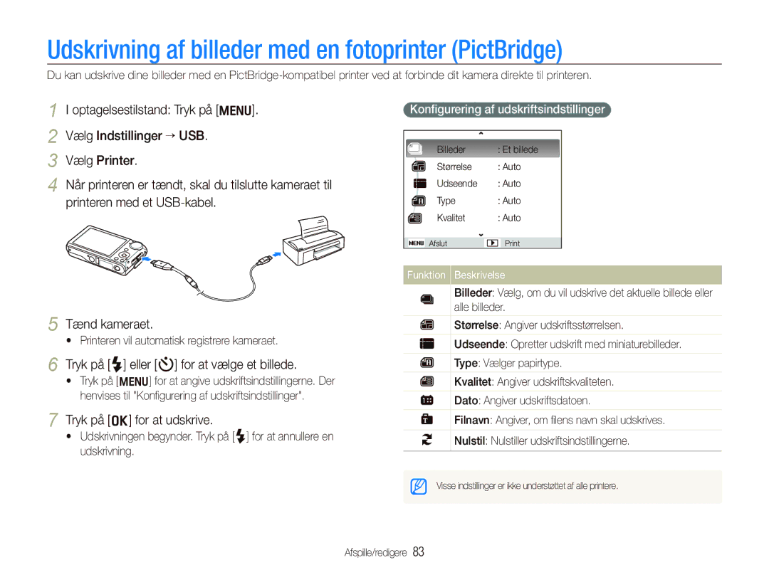 Samsung EC-PL150ZBPLE2 Udskrivning af billeder med en fotoprinter PictBridge, Tryk på F eller t for at vælge et billede 