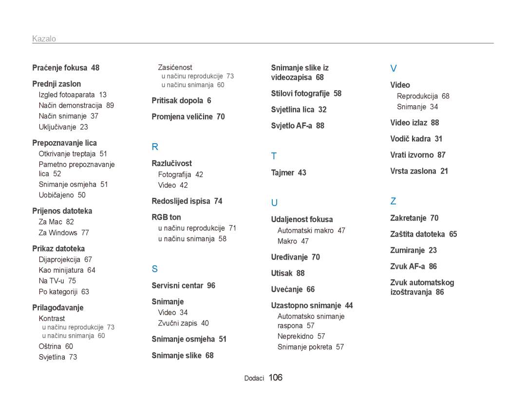 Samsung EC-PL150ZBPLE3 manual Za Mac Za Windows, Dijaprojekcija Kao minijatura Na TV-u Po kategoriji, Oštrina Svjetlina 